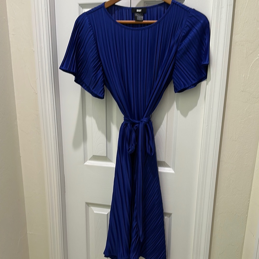 DKNY Women's Blue Pleated Dress